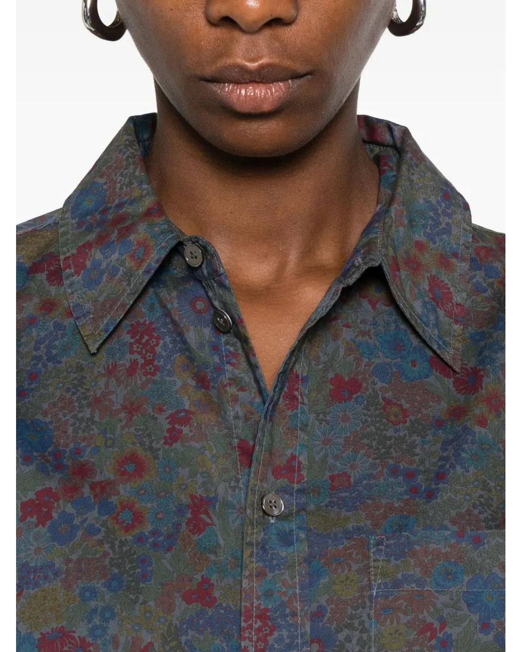 6397 Gray Floral-Print Button-Down Shirt