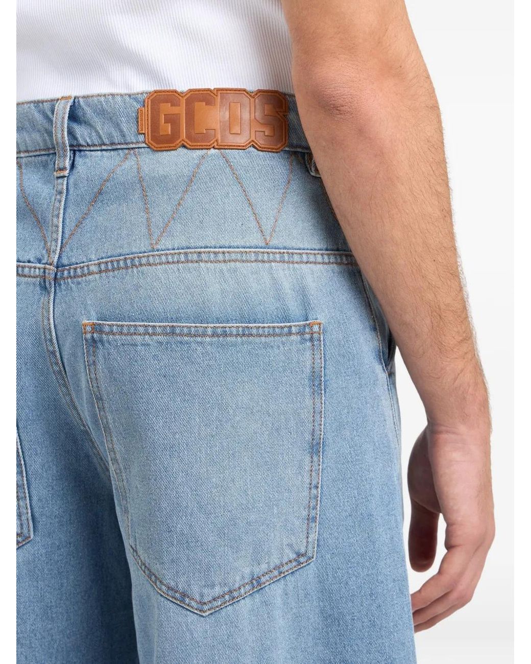 Gcds Blue Stone-Washed Wide-Leg Jeans