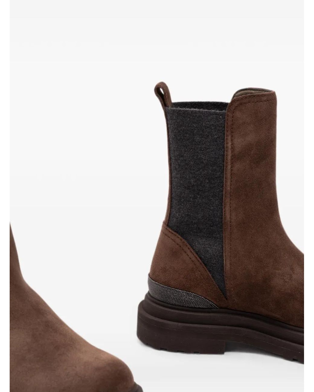 Brunello Cucinelli Brown Panelled Monili-Chain Boots