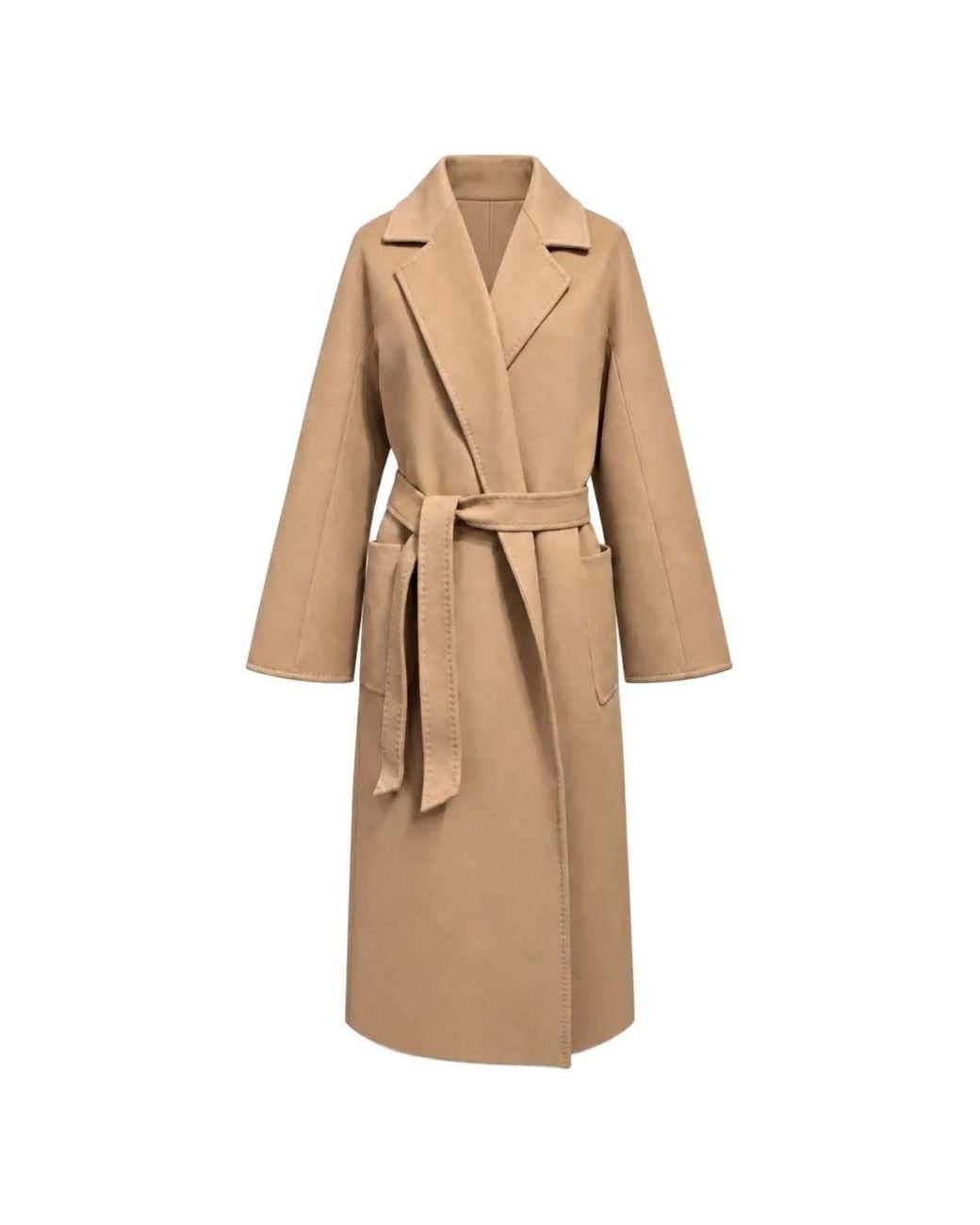 Poche Paris Natural Belted Notch-Lapels Coat