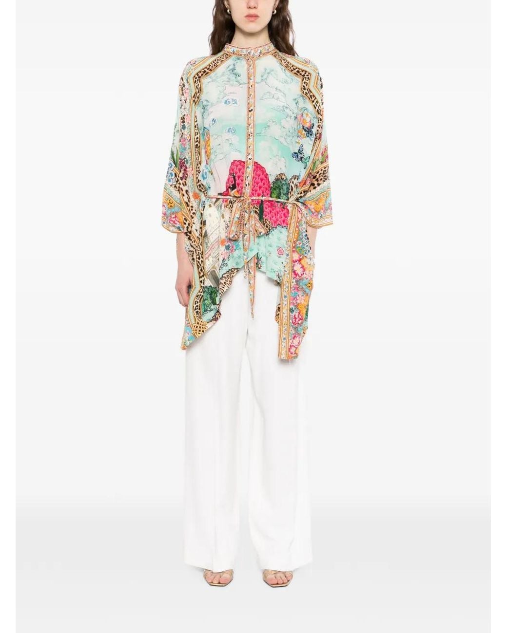 Camilla White Button Scarf Blouse