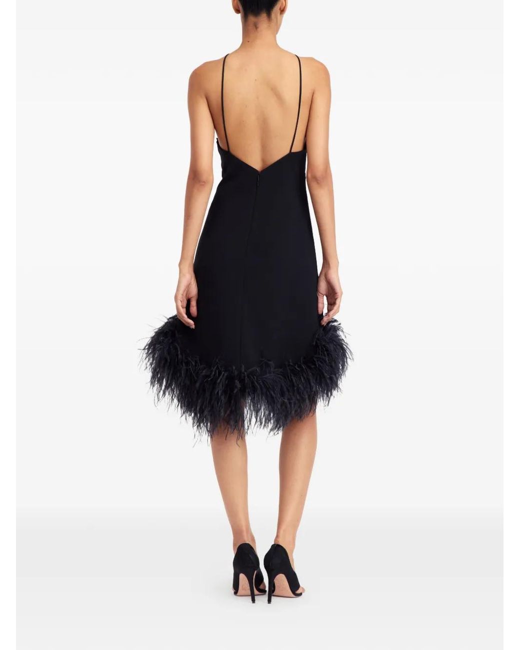 16Arlington Black Addy Feather-Trim Mini Dress