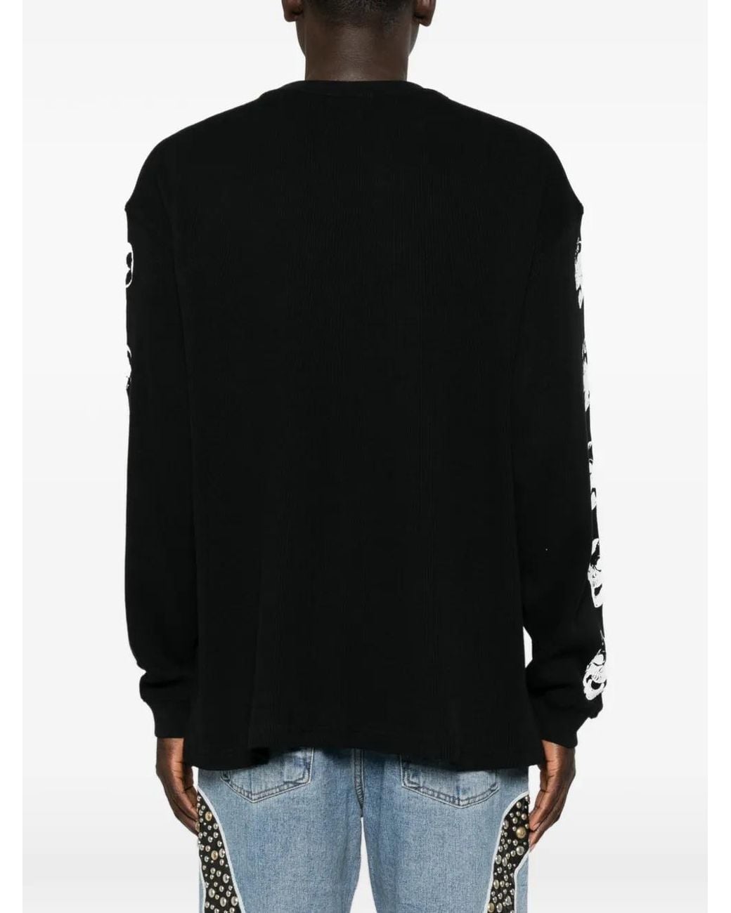 THUG CLUB Black Logo-Print Skull-Print Sweatshirt for men