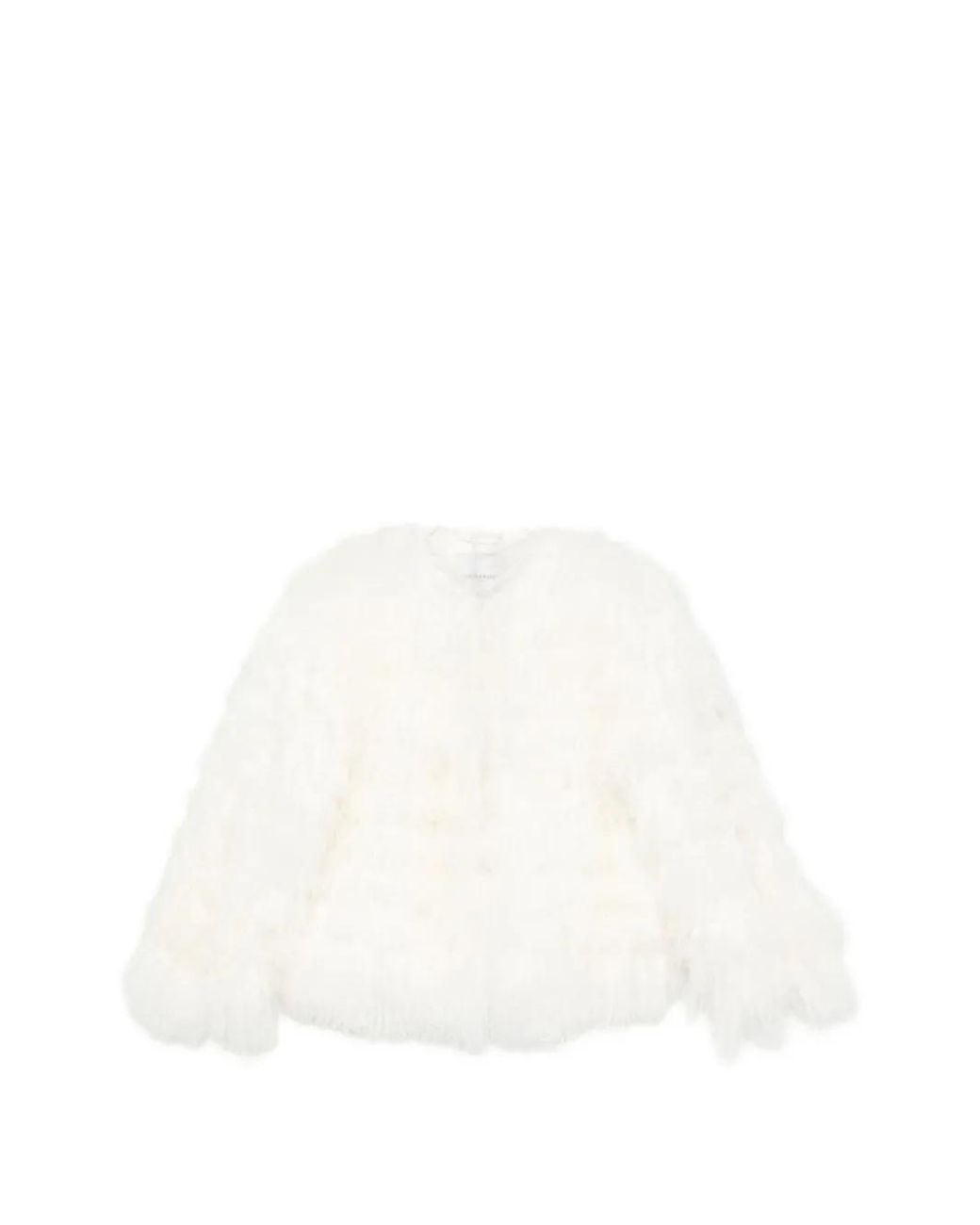Ermanno Scervino White Round-Neck Faux-Fur Jacket