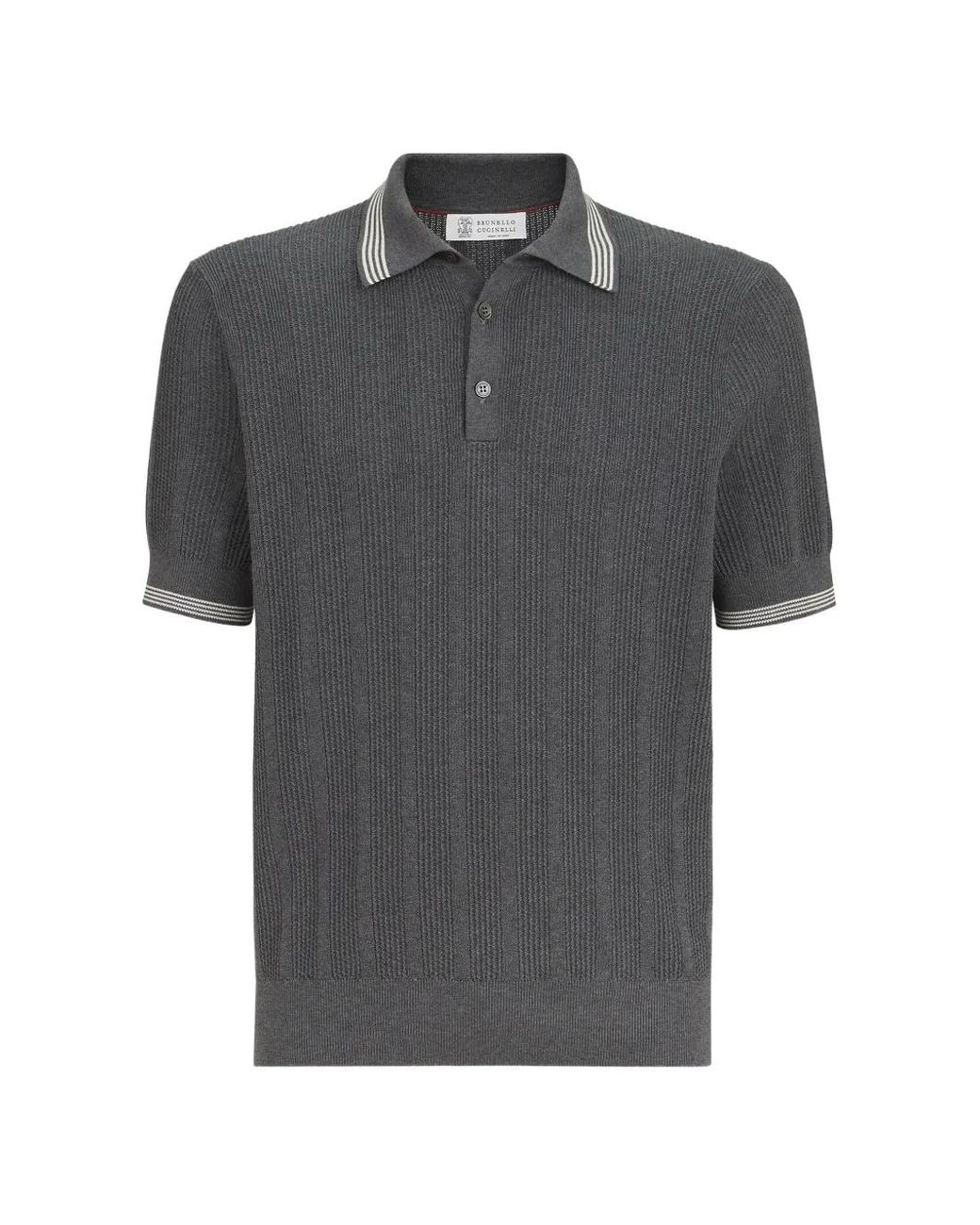 Brunello Cucinelli Gray Cotton Knit Polo Shirt for men
