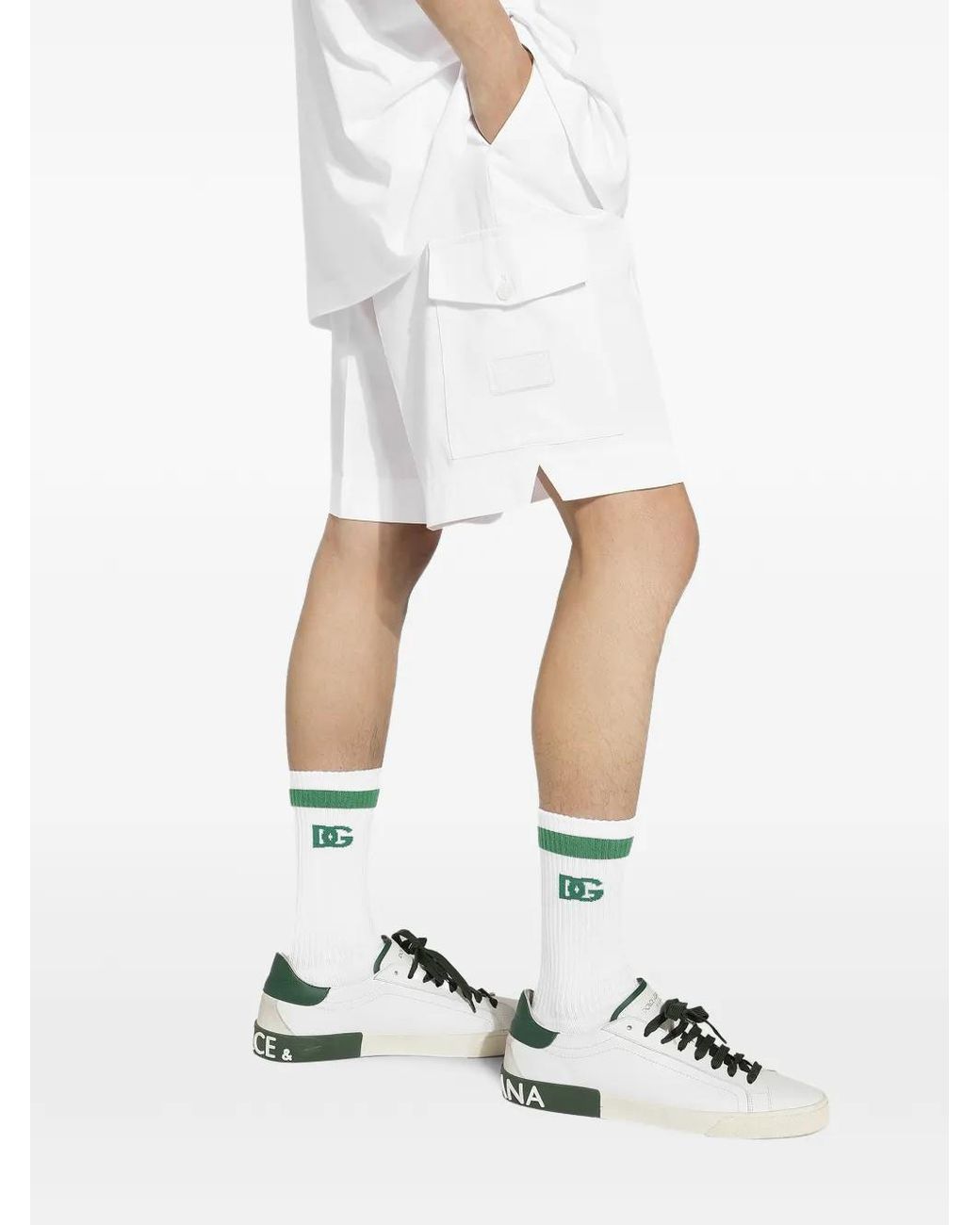 Dolce & Gabbana White Flap-Pocket Cotton Shorts for men