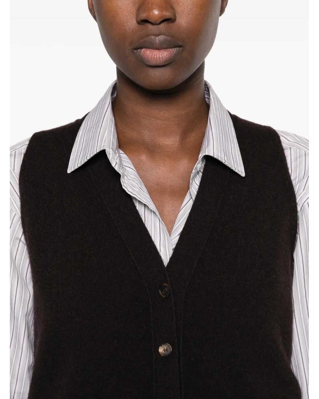 Vanisé Black Button-Up V-Neck Vest