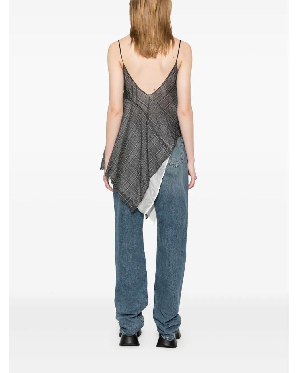 Marc Le Bihan Gray Checked Top