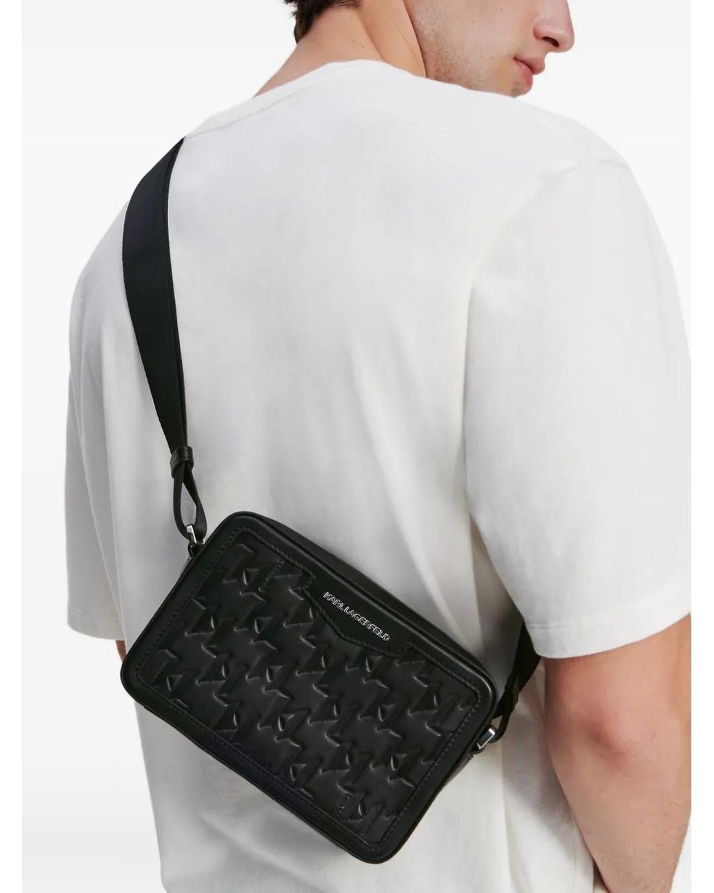 Karl Lagerfeld Black K/Loom Leather Messenger Bag for men