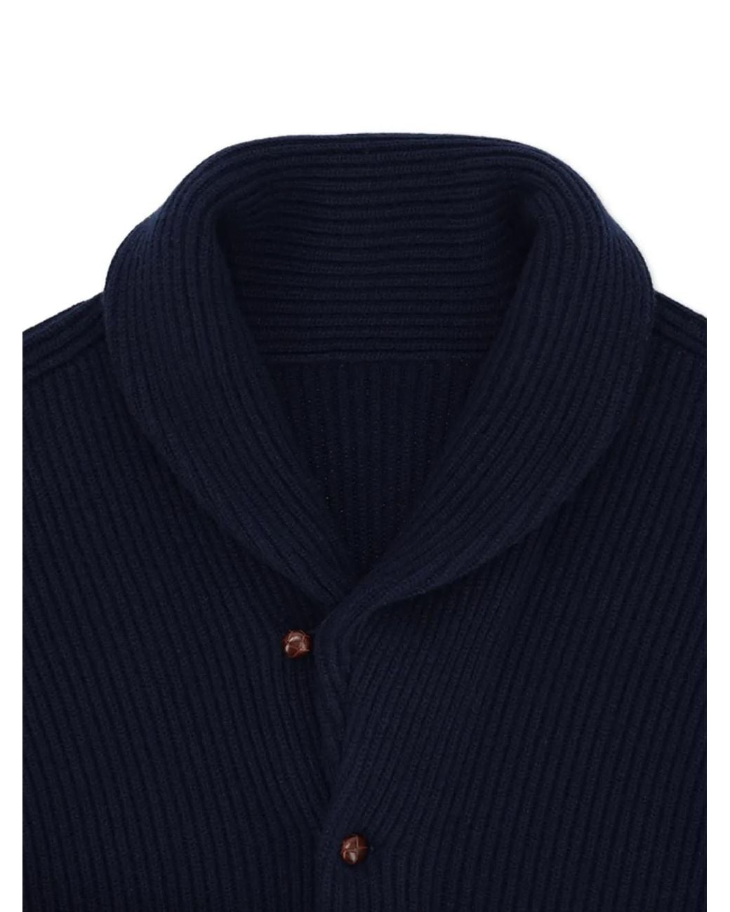 Fortela Blue Shawl-Collar Filet-Pocket Knitwear for men