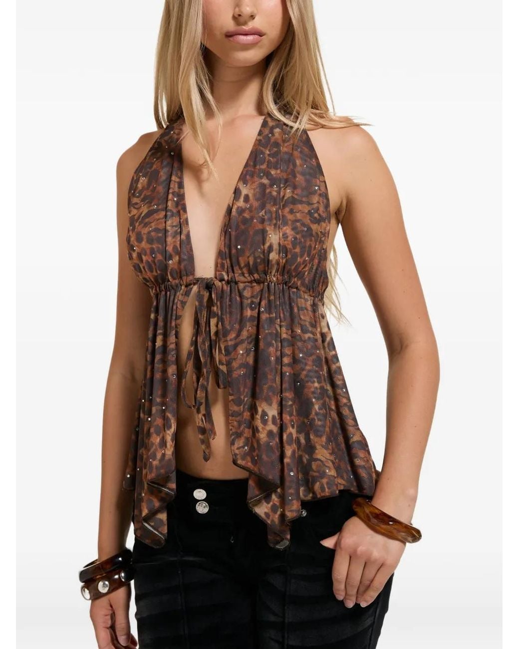 Juicy Couture Brown Leopard-Print Halterneck Top
