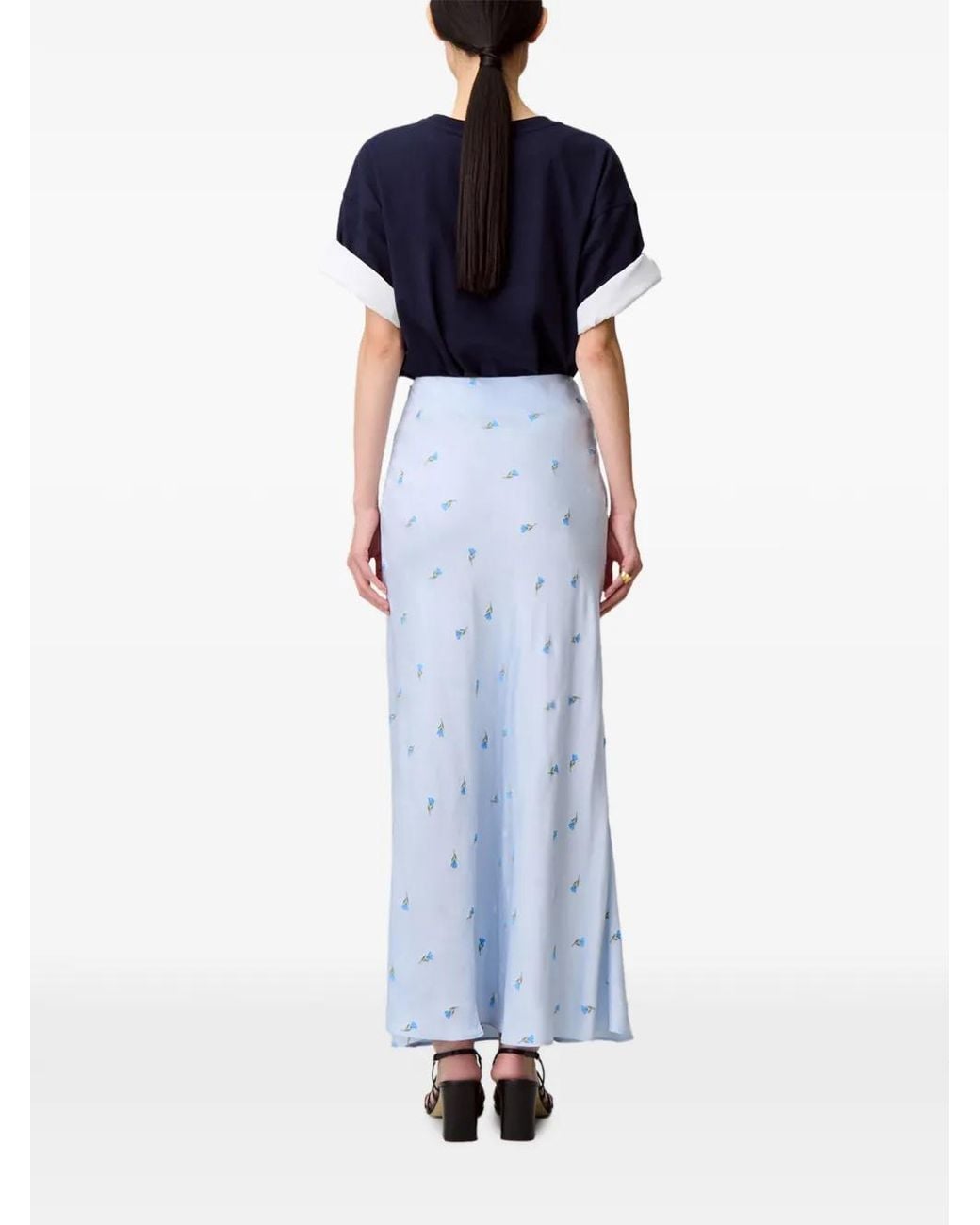 Jupe Mi-Longue À Fleurs Claudie Pierlot en coloris Blue