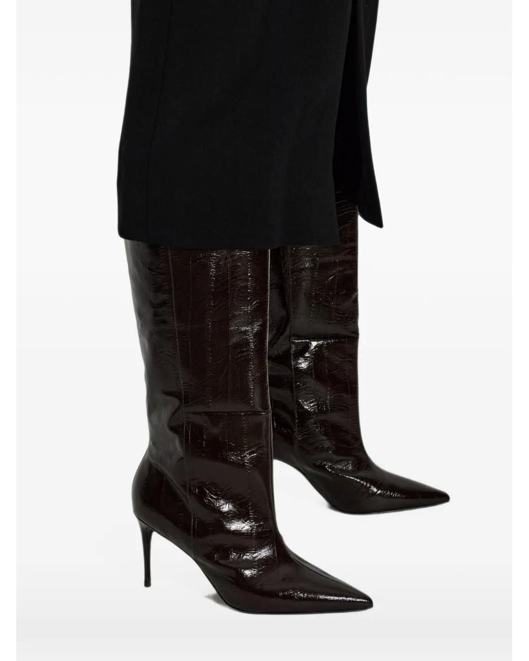 Black Suede Studio Black Kath Leather Knee-High Boots