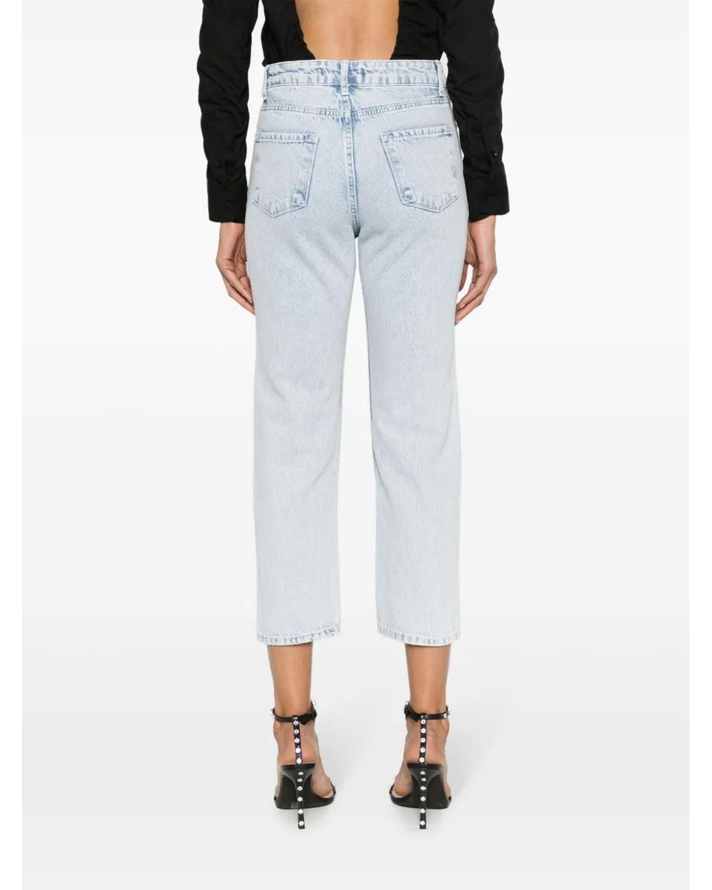 Ana Radu Blue Crystal-Embellished Cropped Jeans