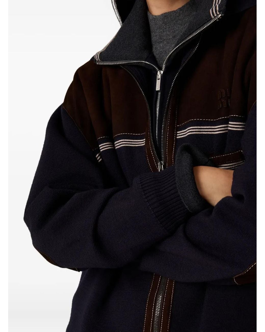 Miu Miu Black Wool Suede-Trim Cardigan