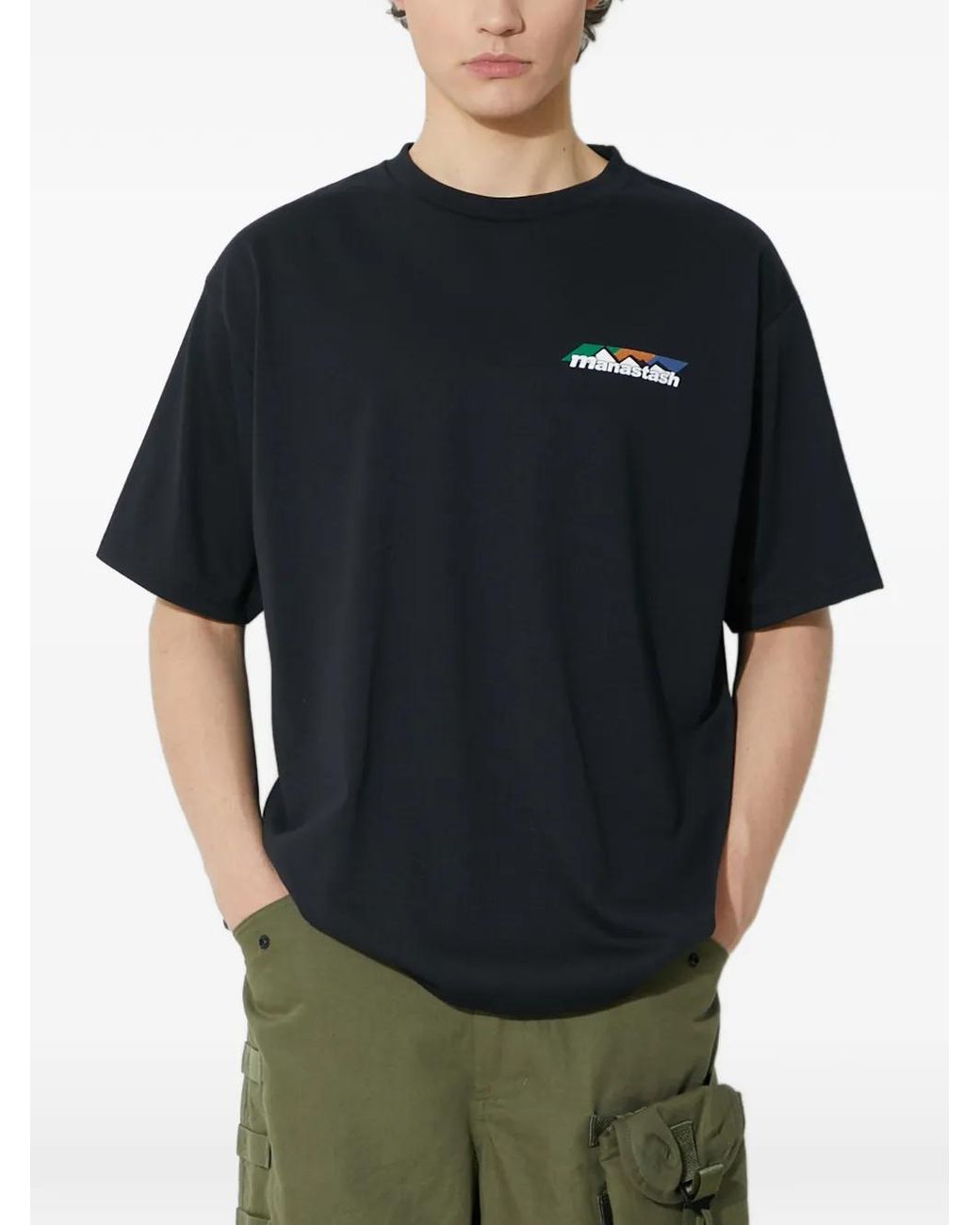 Manastash Black Logo-Print T-Shirt for men