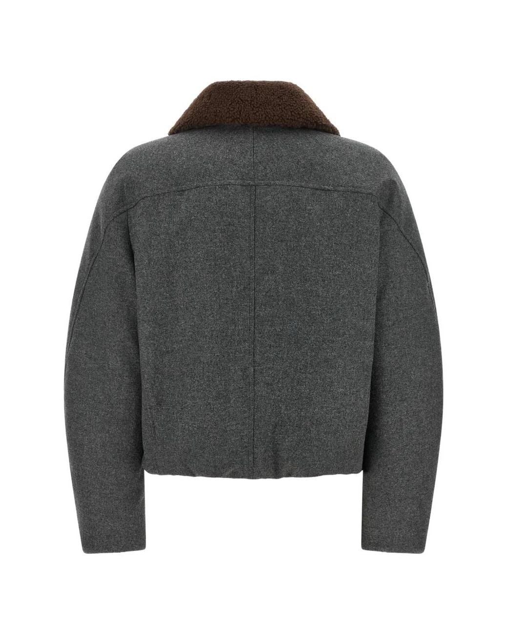Brunello Cucinelli Gray Shearling-Collar Cropped Jacket