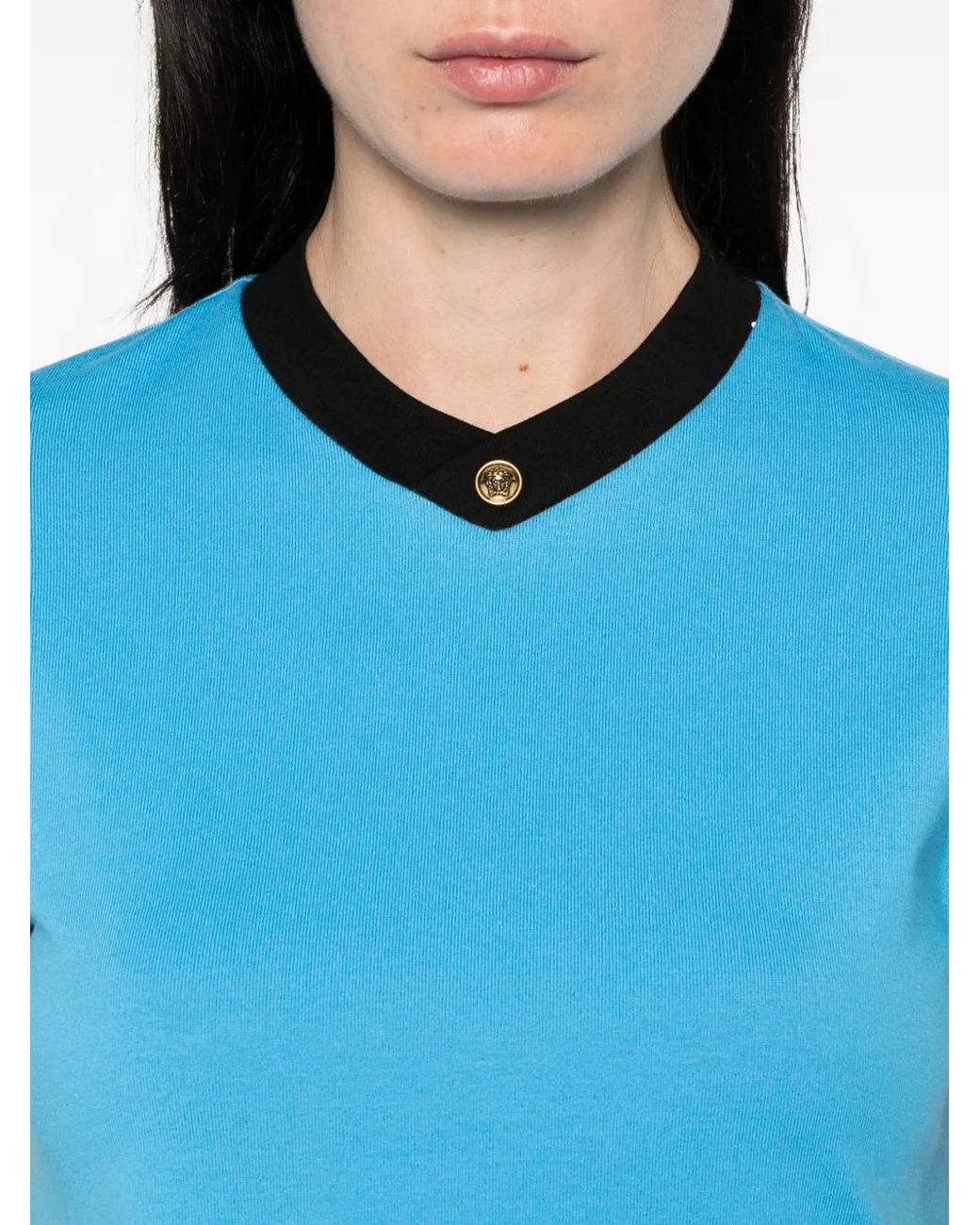 Versace Blue Vintage Cropped Stretch-Cotton T-Shirt