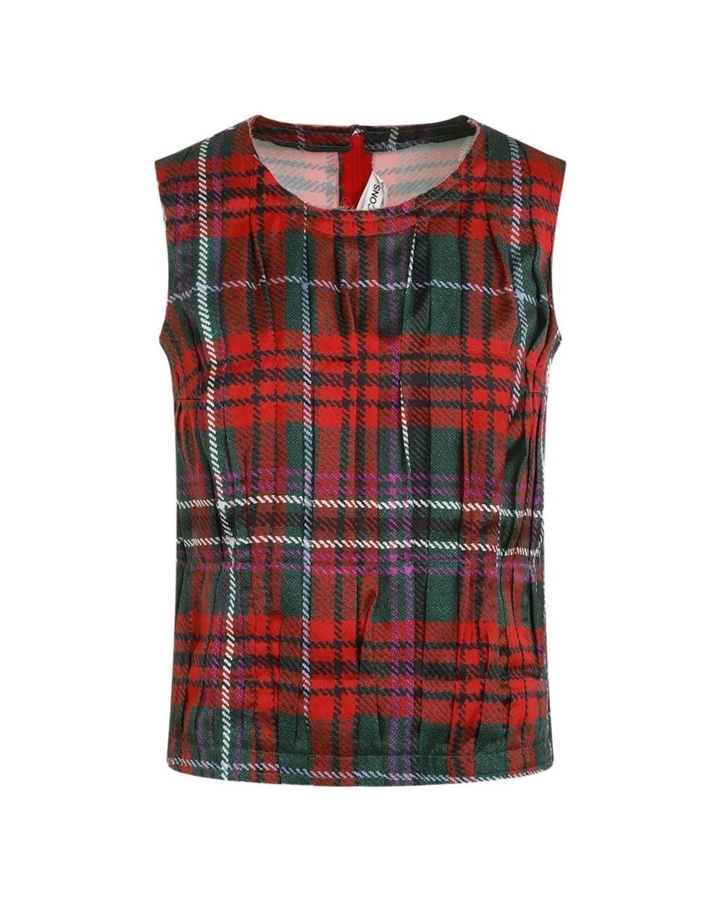 Comme des Garçons Red Pleated Plaid Vest