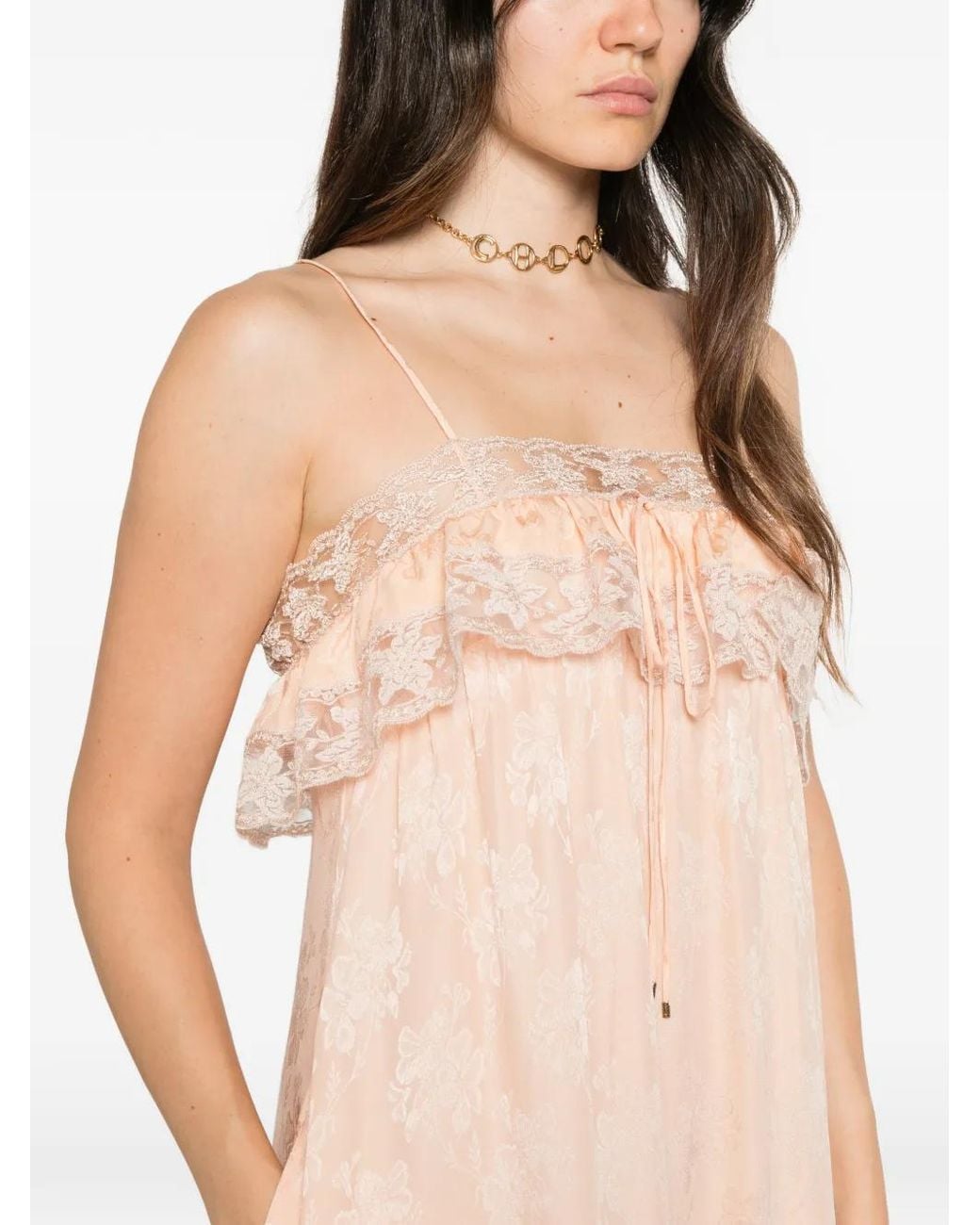 Chloé Natural Lace-Trimmed Silk-Jacquard Dress