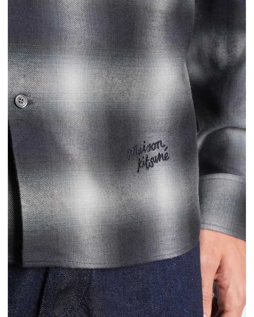 Maison Kitsuné Gray Check-Print Logo-Embroidered Shirt for men