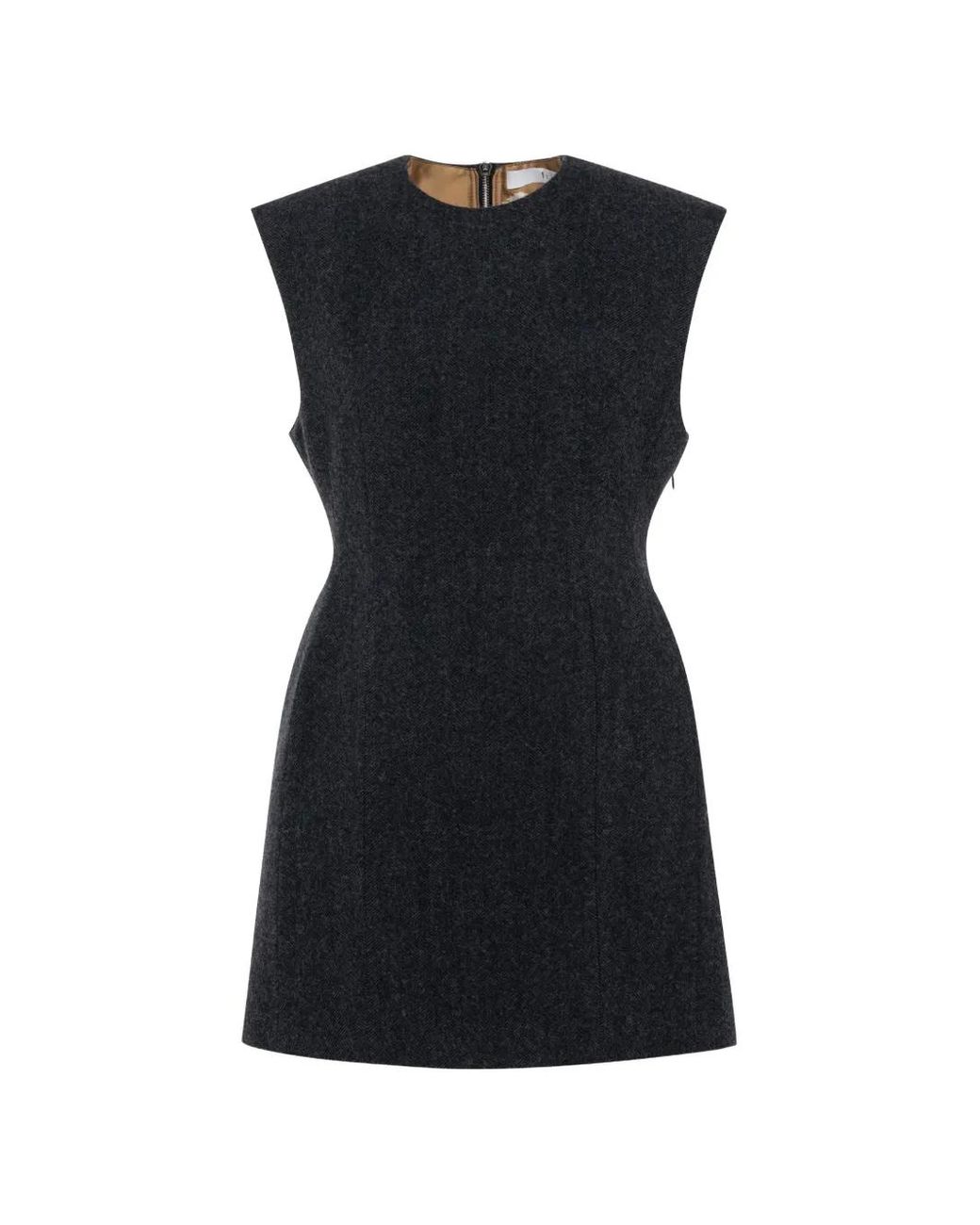 Tela Black Herringbone-Weave Wool Mini Dress