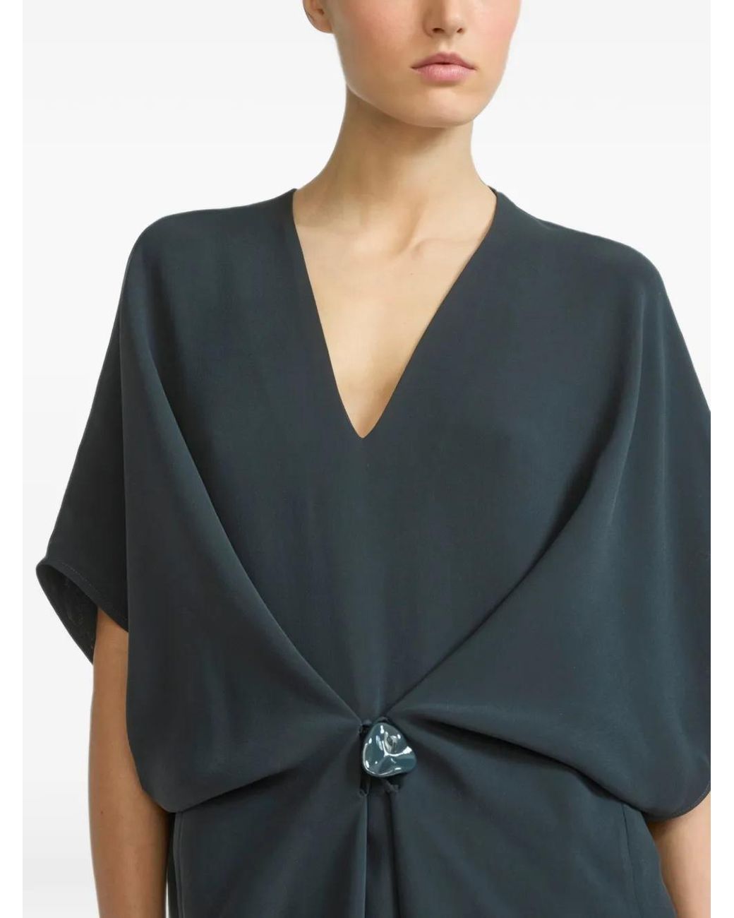 Yves Salomon Blue Draped Silk-Crepe Dress