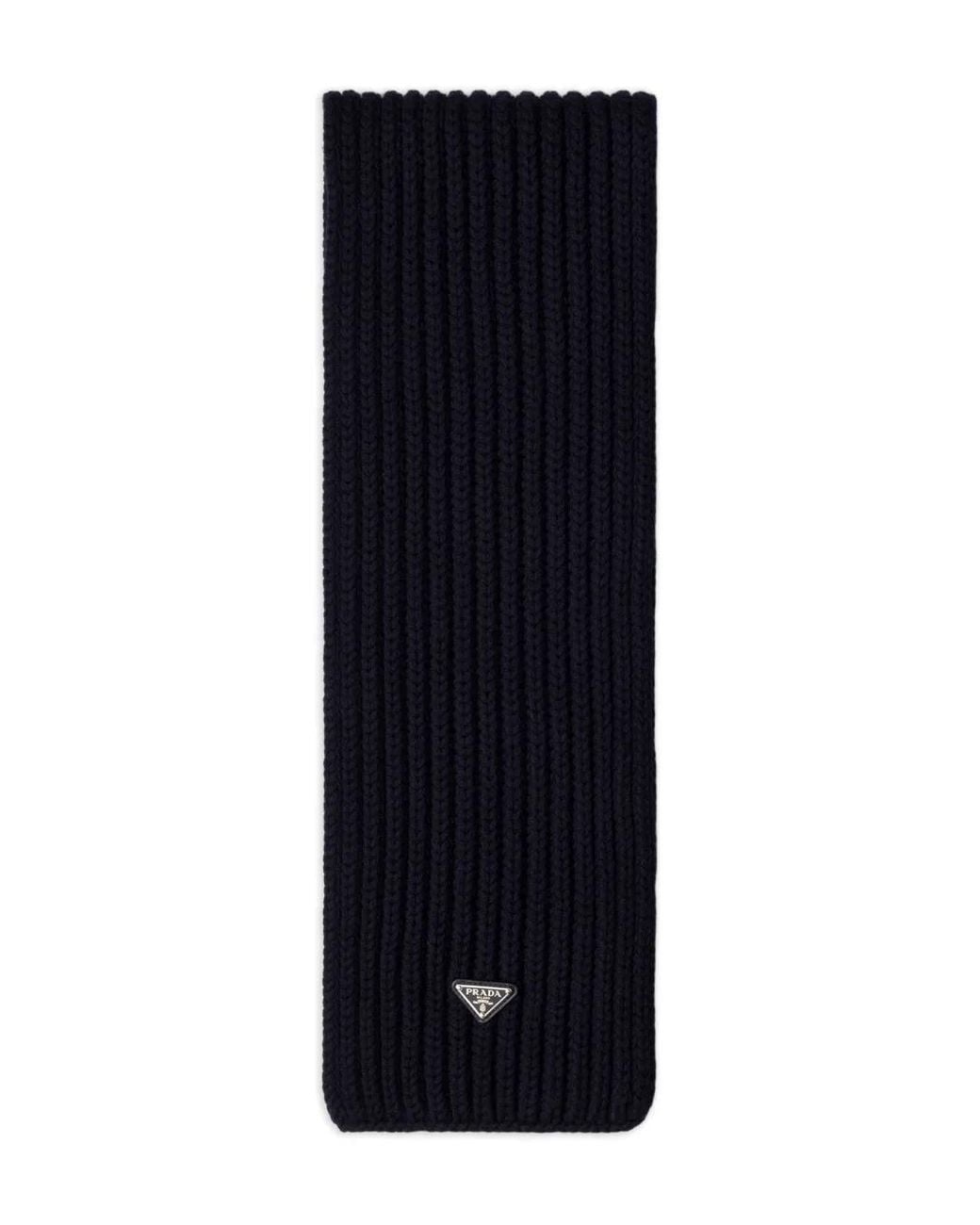 Prada Blue Triangle-Logo Wool Scarf for men