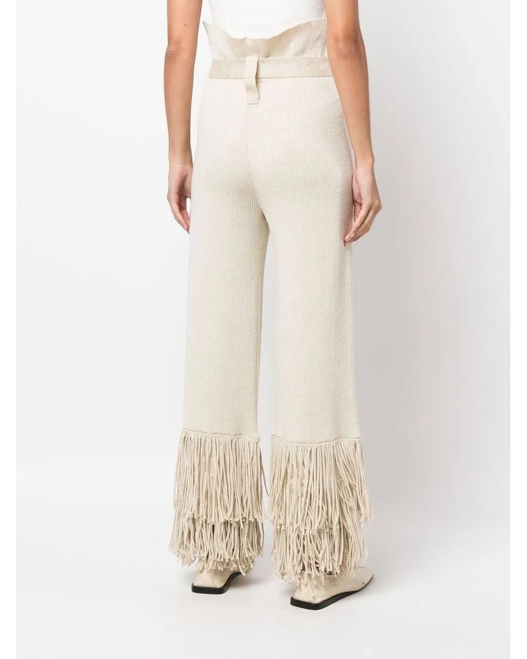 Lukhanyo Mdingi Natural Ribbed-Knit Tassel-Trim Trousers