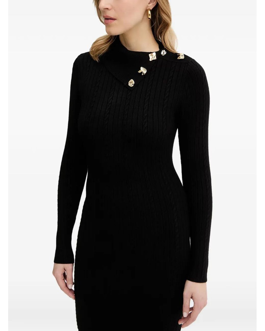 Guess Black Priscilla Button-Detail Midi Dress