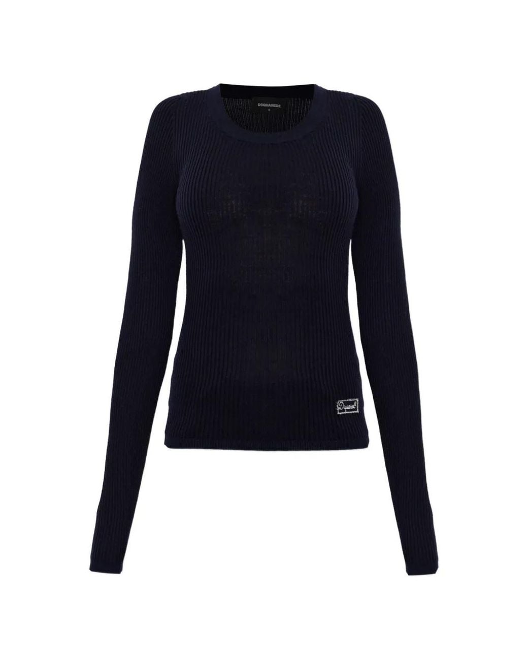 DSquared² Blue Ribbed-Knit Logo-Patch Sweater