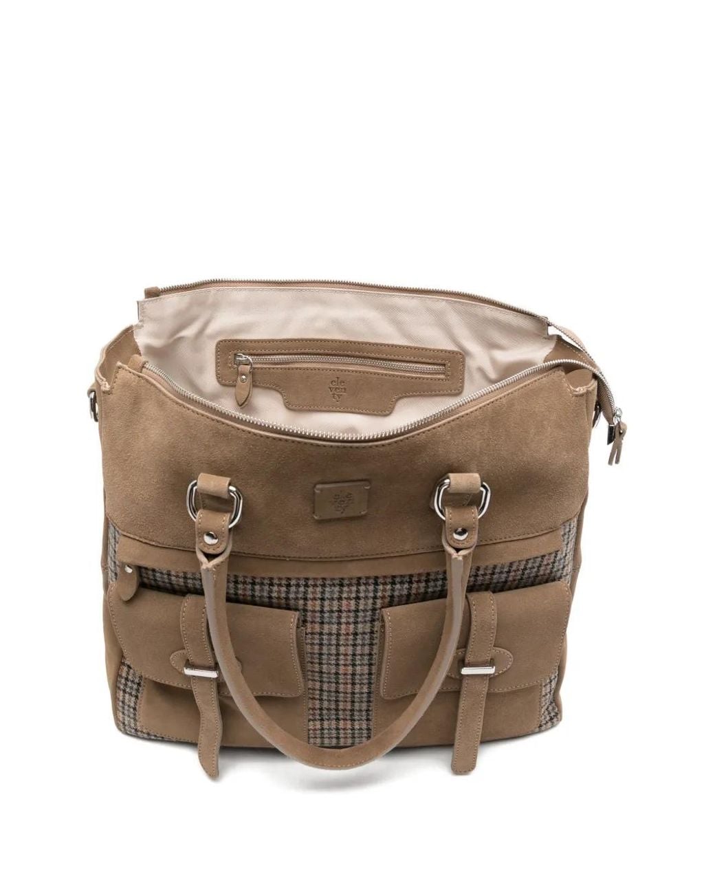 Eleventy Brown Check-Pattern Suede-Panel Tote Bag for men