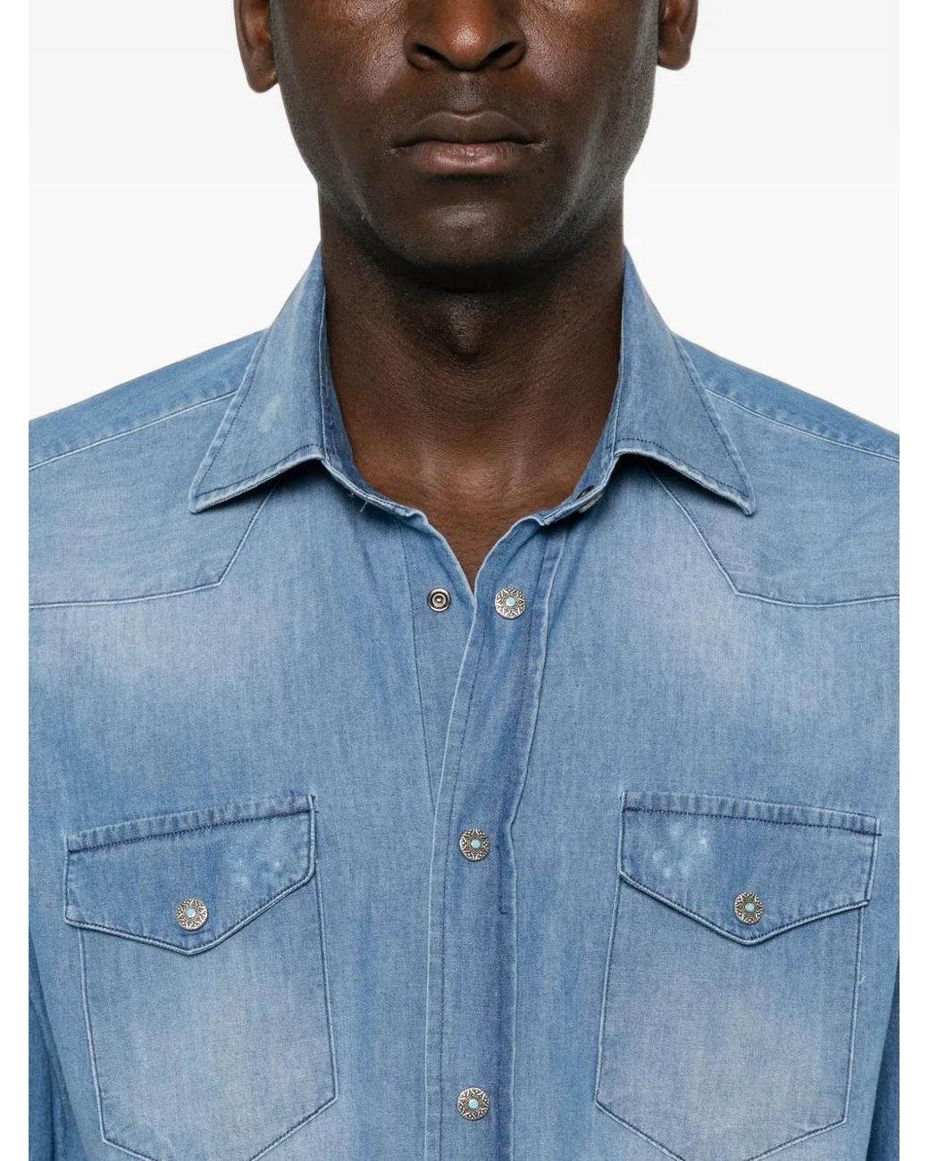 Sartorio Napoli Blue Western-Style Denim Shirt for men