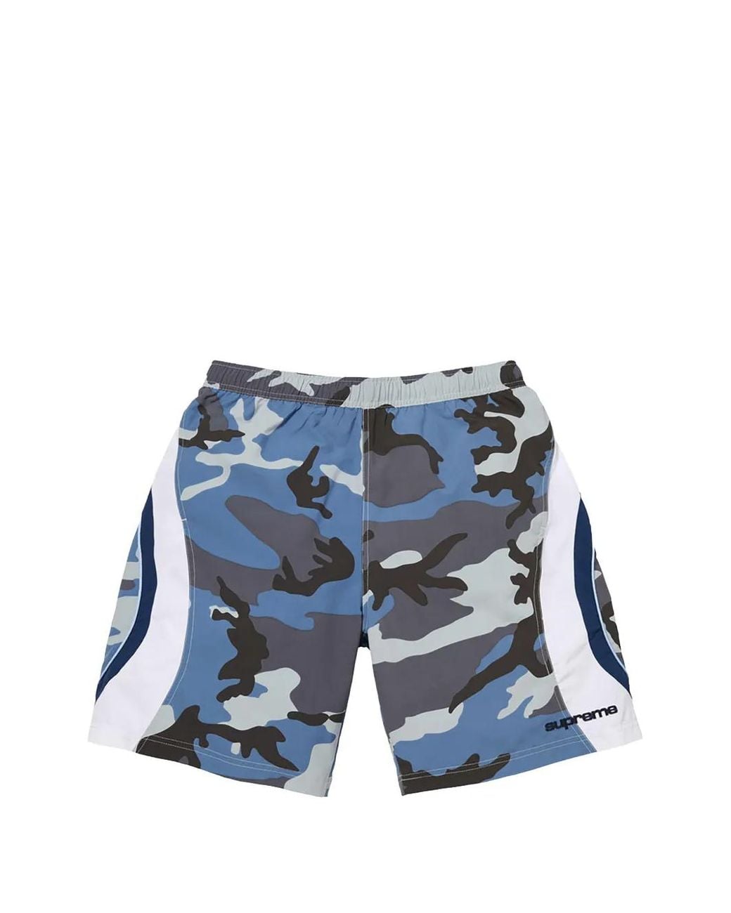 Supreme Blue Camouflage-Print Paneled Shorts for men