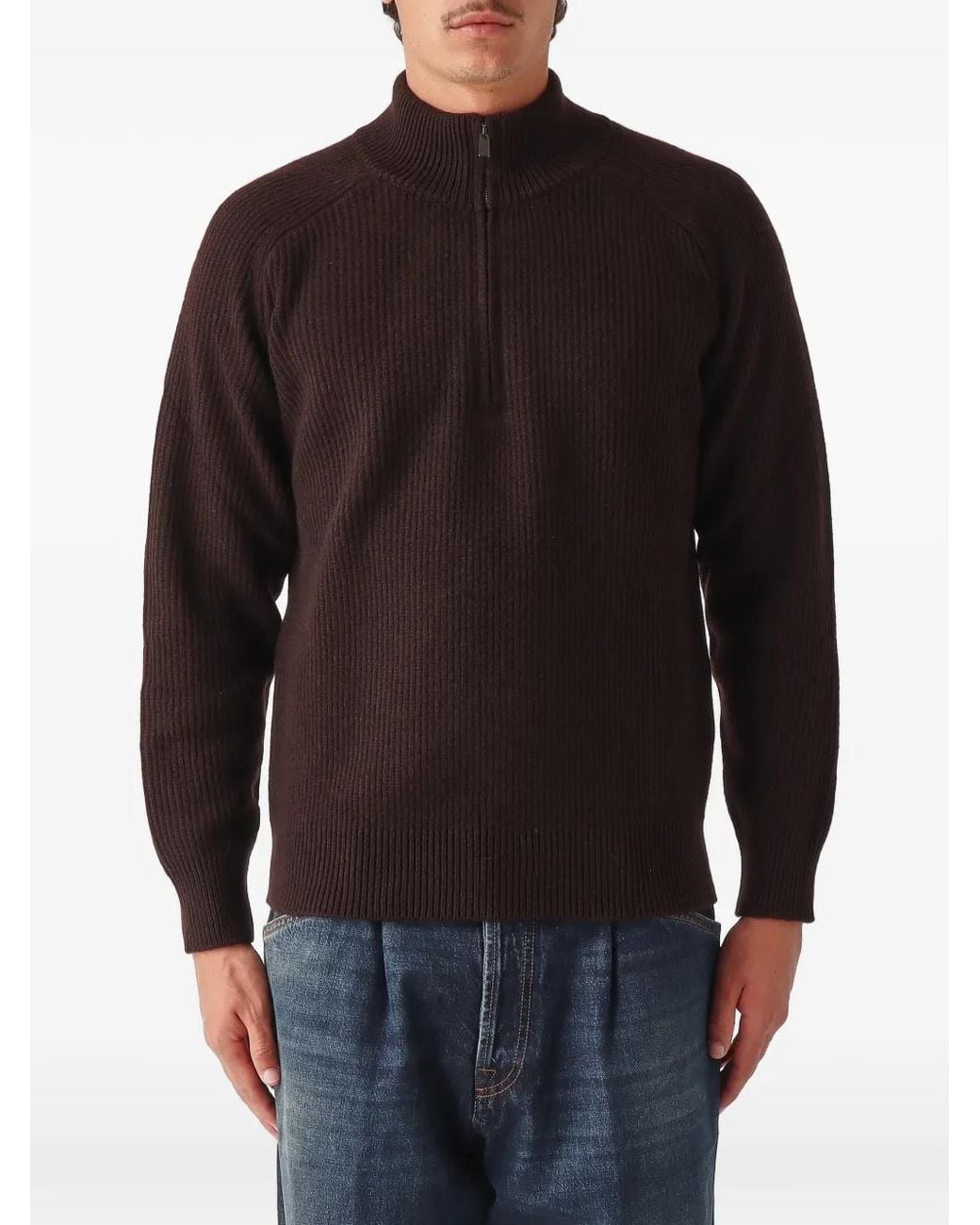 FILIPPO DE LAURENTIIS Black Ribbed-Knit Half-Zip Sweater for men