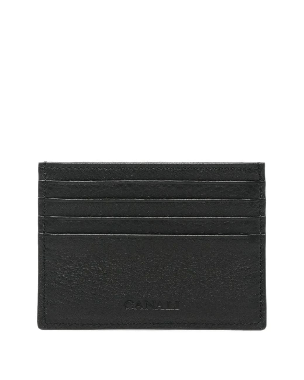 Canali Black Logo-Debossed Leather Cardholder for men