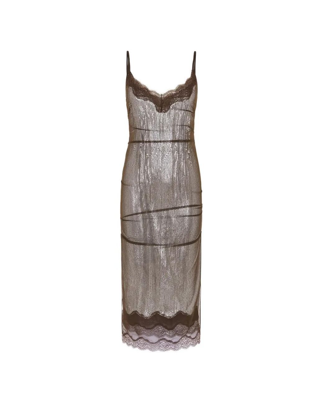 16Arlington White Andrea Lace-Trimmed Sequin-Embellished Midi Dress