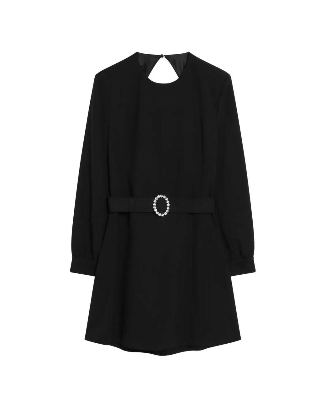 Saint Laurent Black Belted Crystal-Buckle Mini Dress