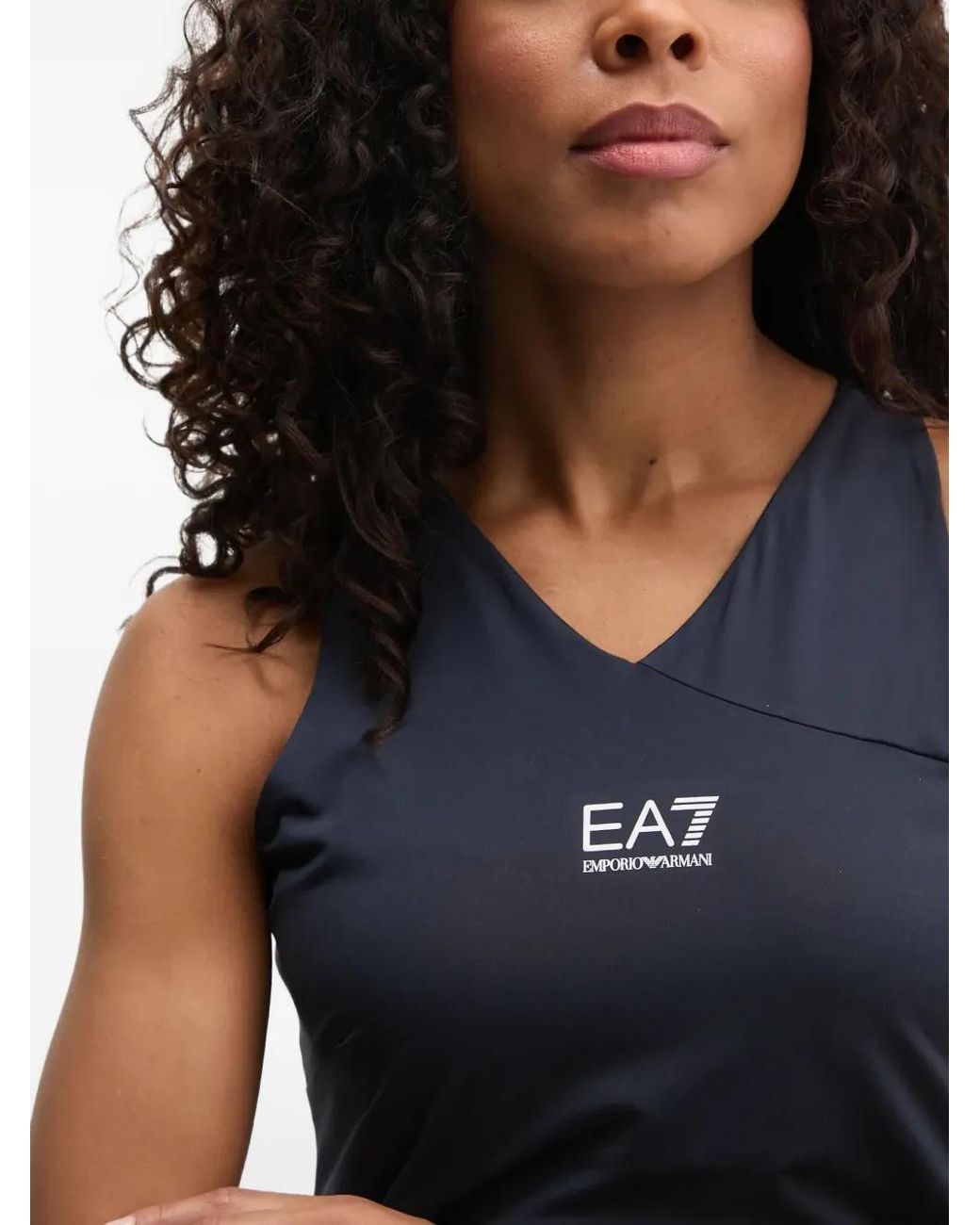 EA7 Blue V-Neck Logo Mini Dress