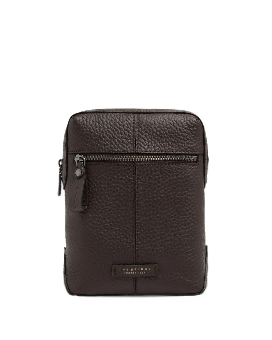 The Bridge Black Manfredi Pebbled Leather Messenger Bag for men