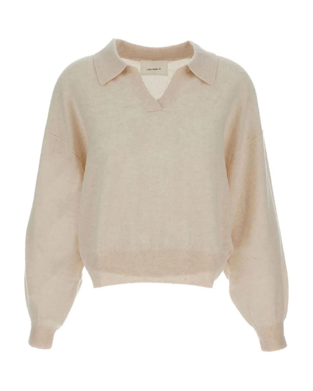 Lisa Yang Natural Polo Ribbed Trim Sweater