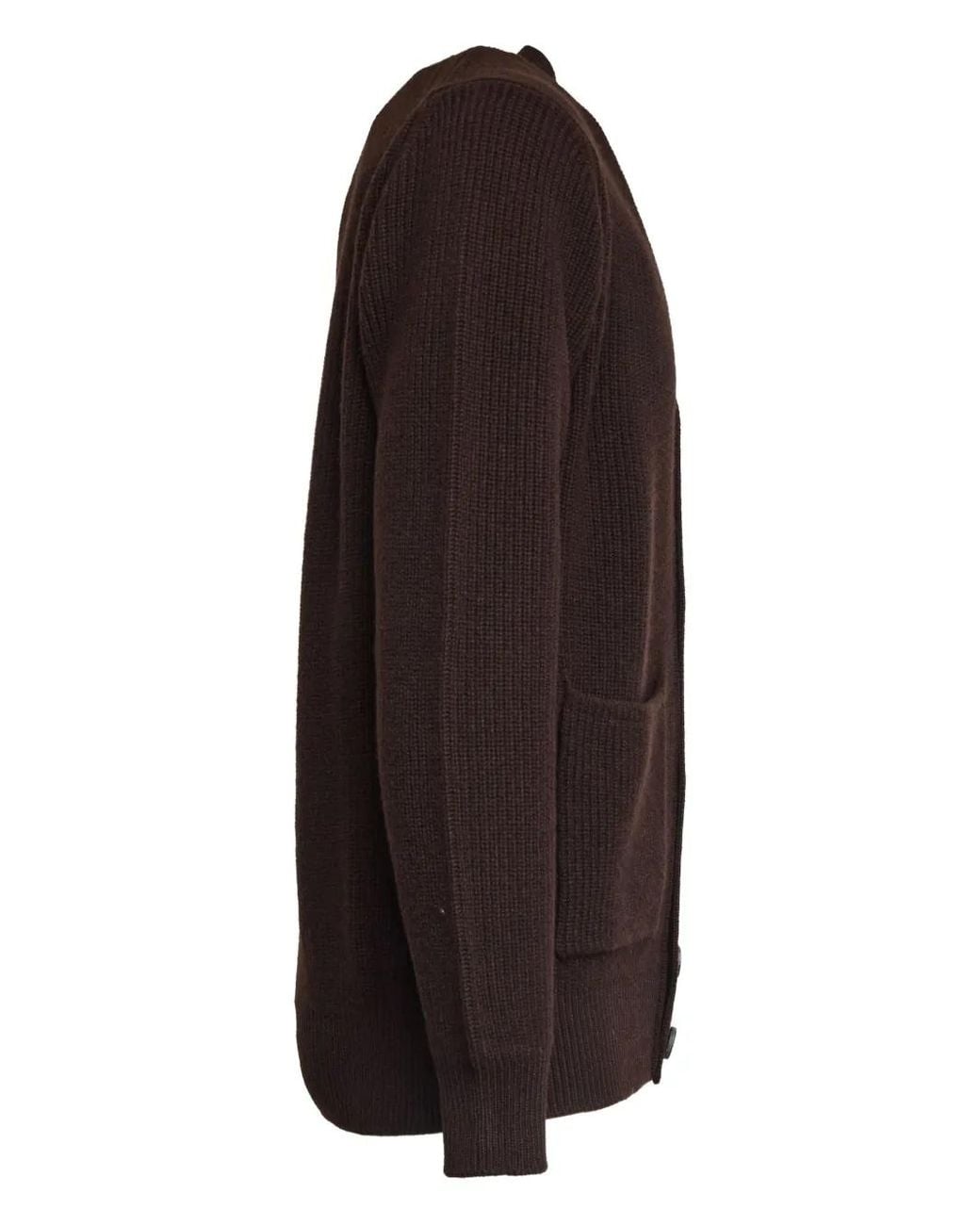 FILIPPO DE LAURENTIIS Black Ribbed-Knit V-Neck Cardigan for men