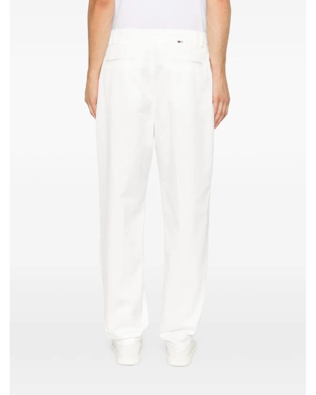 Canali White Pleated Straight-Leg Trousers for men