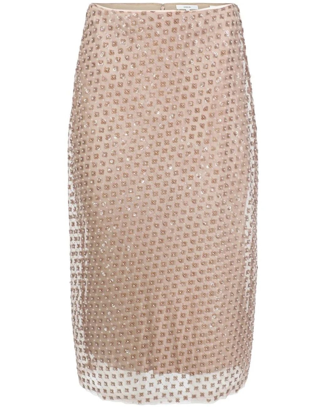 Vince Natural Sequin-Embellished Double-Layer Straight Skirt