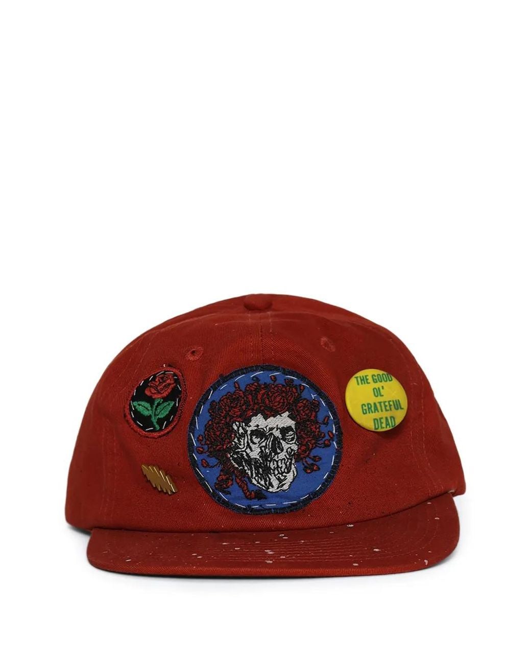MadeWorn Red Grateful Dead Patch-Detail Snapback Cap for men