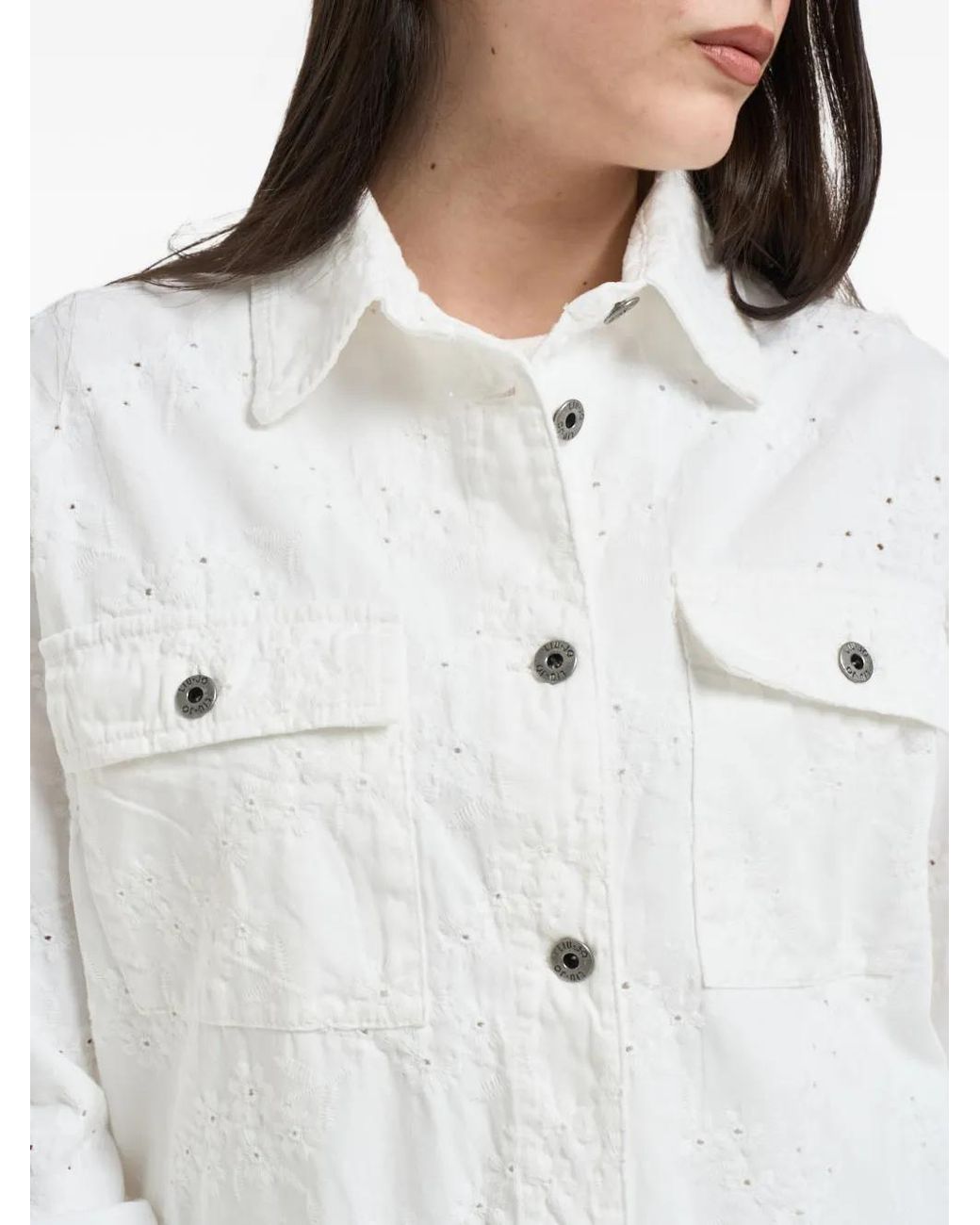 Liu Jo Gray Floral-Embroidered Button Jacket
