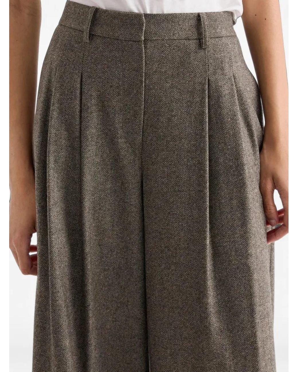 Twp Natural Herringbone Pleated Trousers