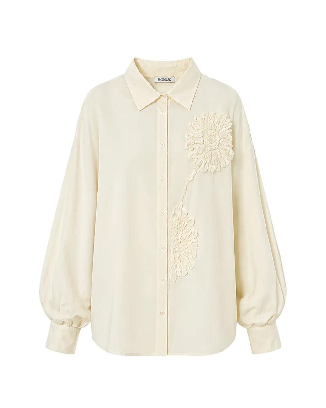 SOSUE White Antonia Floral-Detail Shirt