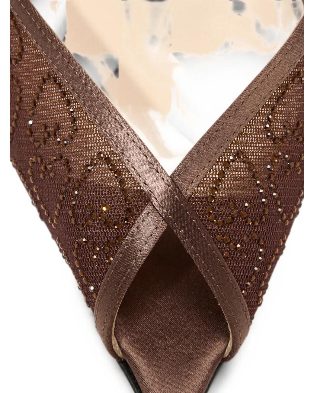 Andrea Wazen Brown Katy Crystal-Embellished Mesh Sandals