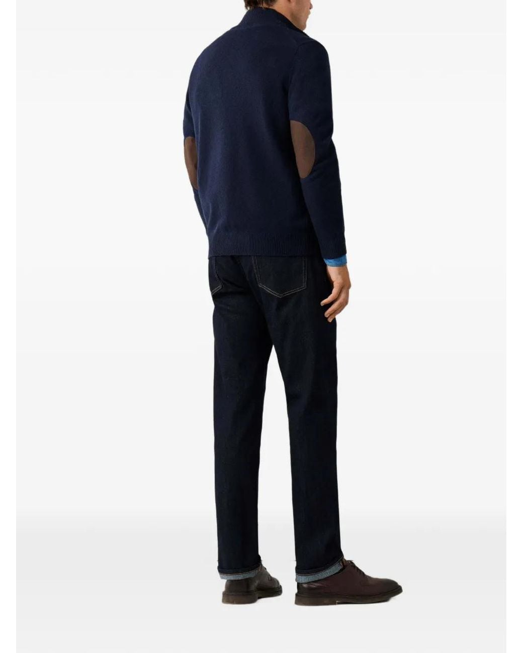 Hackett Blue Zip-Up Lambswool Cardigan for men